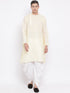 Vastramay Men's Cream Cotton Blend Kurta and White Dhoti Set